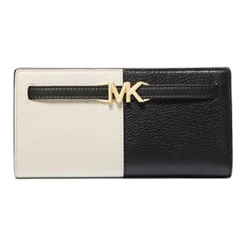 MICHAEL KORS Eggstone Grain Leather Wallet Large Size Women's Black & Beige