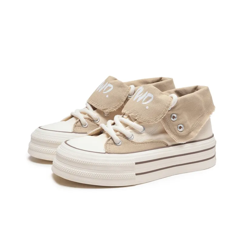 Hotwind Height Increasing Wear-Resistant Slip-Resistant Mid-Top Canvas Shoes Women's-10