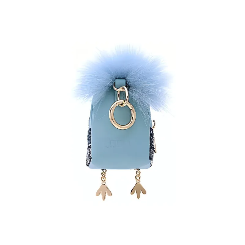 FION Cow Leather Lipstick Bag, Coin Purse Extra Mini Women's Blue/Light Blue-2