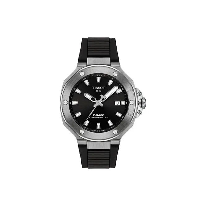 TISSOT Automatic Mechanical Movement Men's Watches Watch 41mm Black Dial Steel Case Silicone Strap-0
