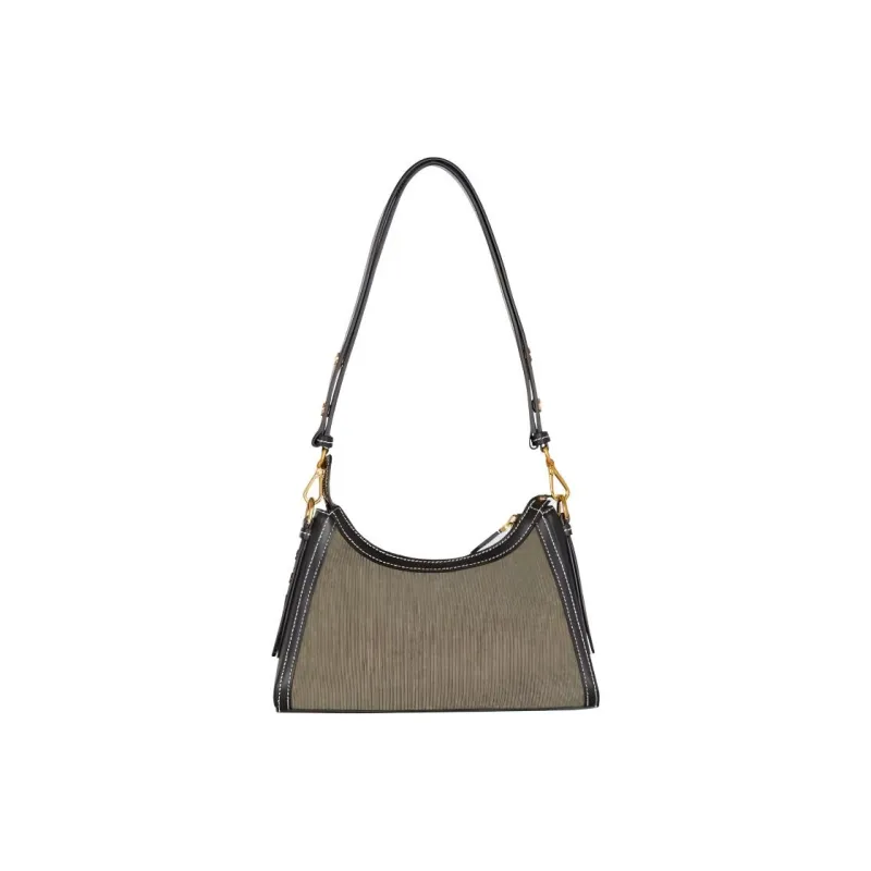 BALMAIN B BUZZ Leather Paneled Canvas Hobo Bag Handbag Shoulder Bag Women's Khaki-2