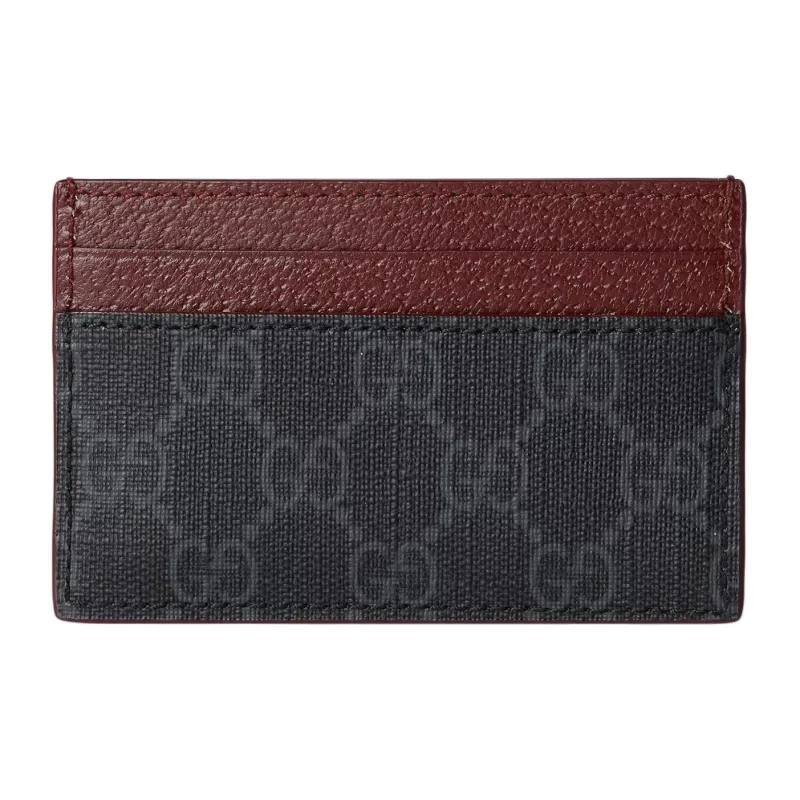 GUCCI Canvas With Leather Trim Card Holder Men's Black & Burgundy-3