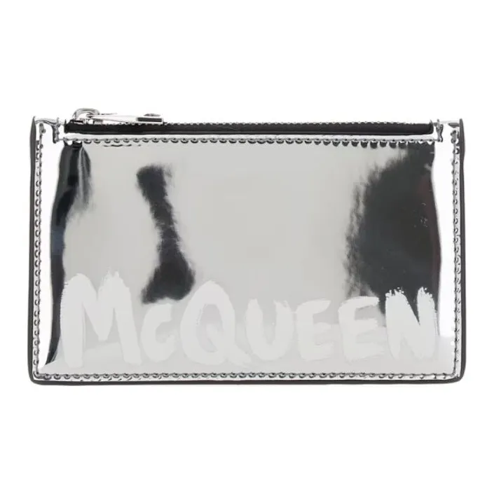 Alexander McQueen Layered Leather Card Holder Wallet Men's Silver-0