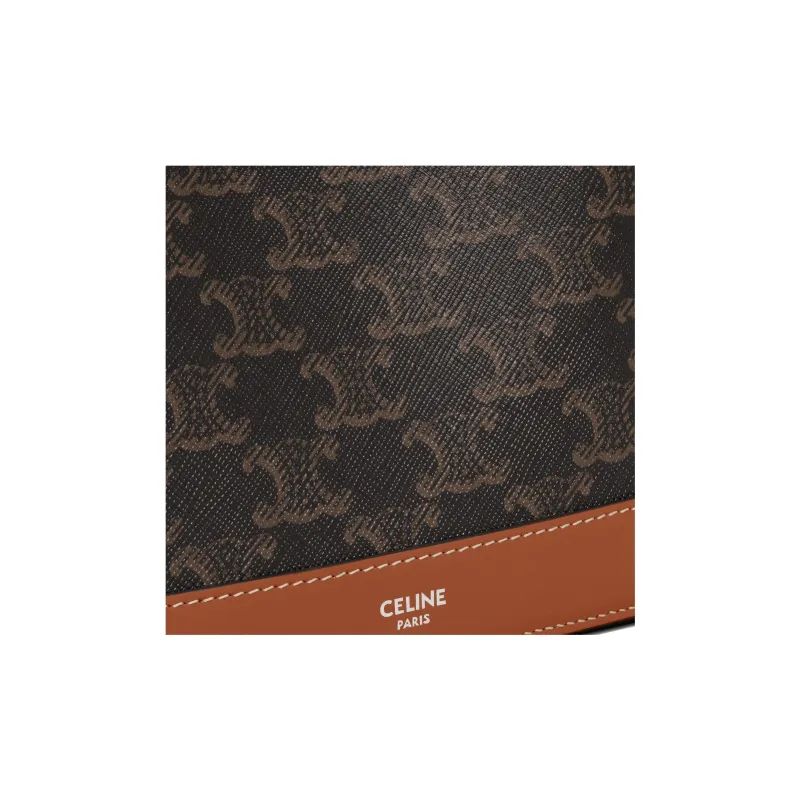 CELINE Triomphe Canvas paneled Calfskin Trim Canvas Bag, Bucket Bag, Shoulder Bag, Crossbody Bag Men's Brown-5