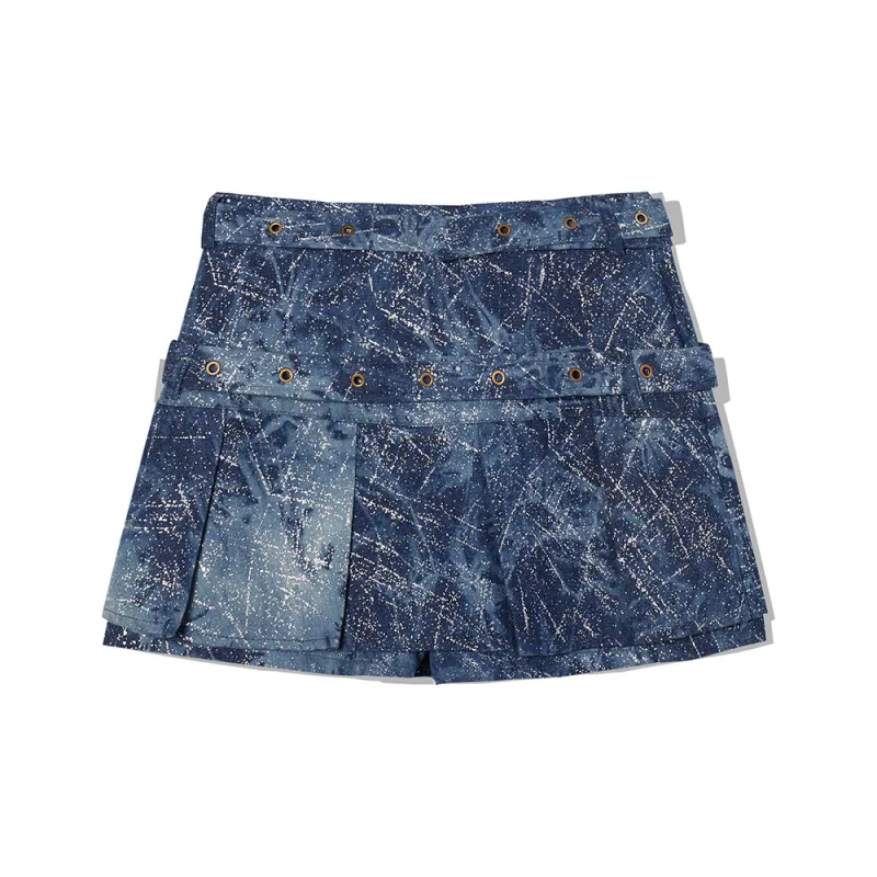 LA CRAWFISH Denim Short Skirts Women's Blue Tie Dye-1