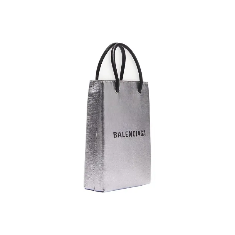 Balenciaga Cow Leather Shopping Bag Cell Phone Pouch Shoulder Bag Women's Silver-2