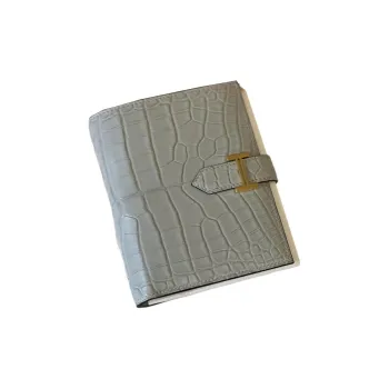 HERMES Bearn Matte Finish Alligator Leather Wallet Women's 0W Ice Crystal Gray