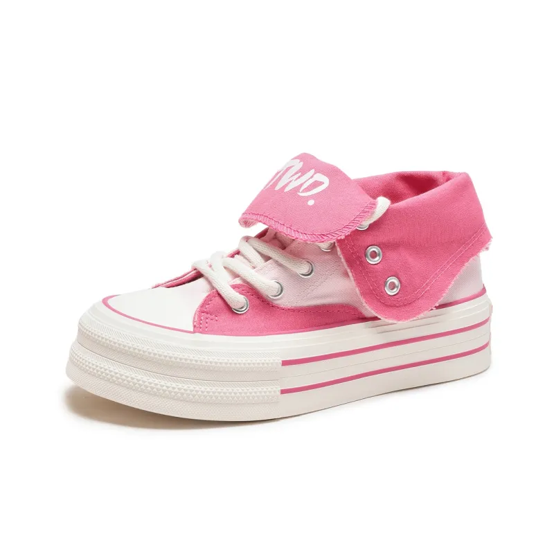 Hotwind Height Increasing Wear-Resistant Slip-Resistant Mid-Top Canvas Shoes Women's-5