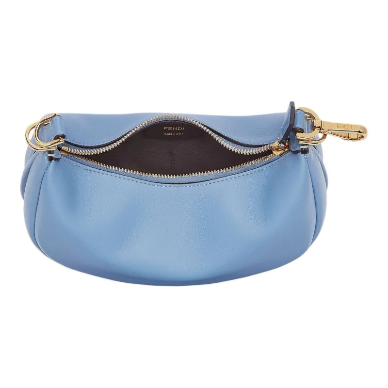 FENDI Fendigraphy Soft Leather Hobo Bag, Crescent Bag, Wrist Bag Mini Women's Light Blue-2
