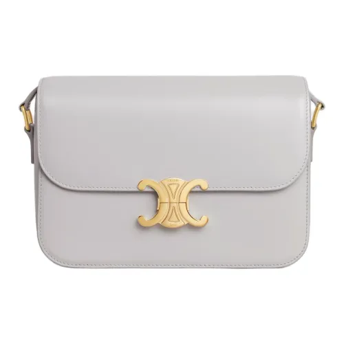 CELINE Triomphe Shiny Calfskin Portable Crossbody Bag, Shoulder Bag Women's Cloudy Gray