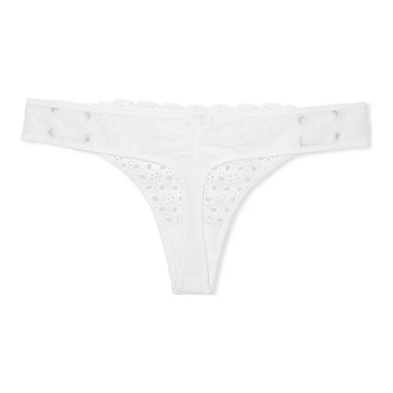 Victoria's Secret DREAM ANGELS Eyelet Lace Up Thong Panty /W Underpants Women's 1 Pack White-1