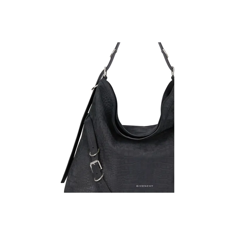 GIVENCHY Voyou Suede Leather Handbag, Shoulder Bag, Crossbody Bag Large Size Men's Black-4