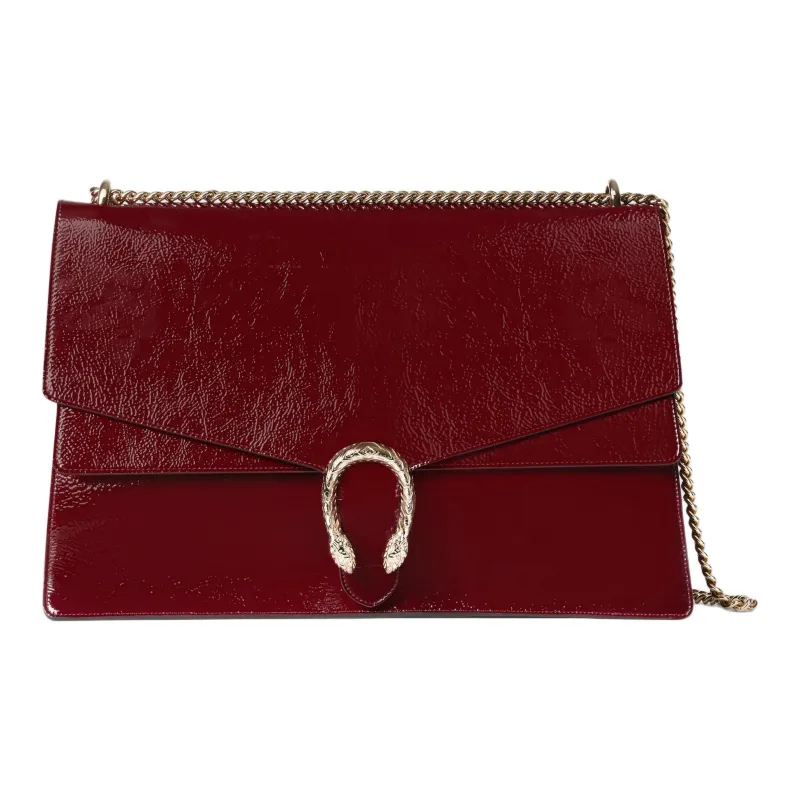 GUCCI Dionysus Patent Leather Crossbody Bag Shoulder Bag Large Size Women's Red-0
