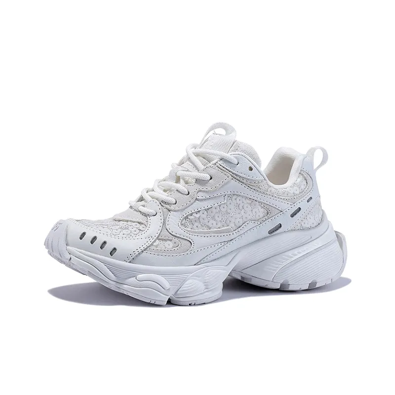 BELLALILY Low-Top Chunky Sneakers Women's Silver White-5