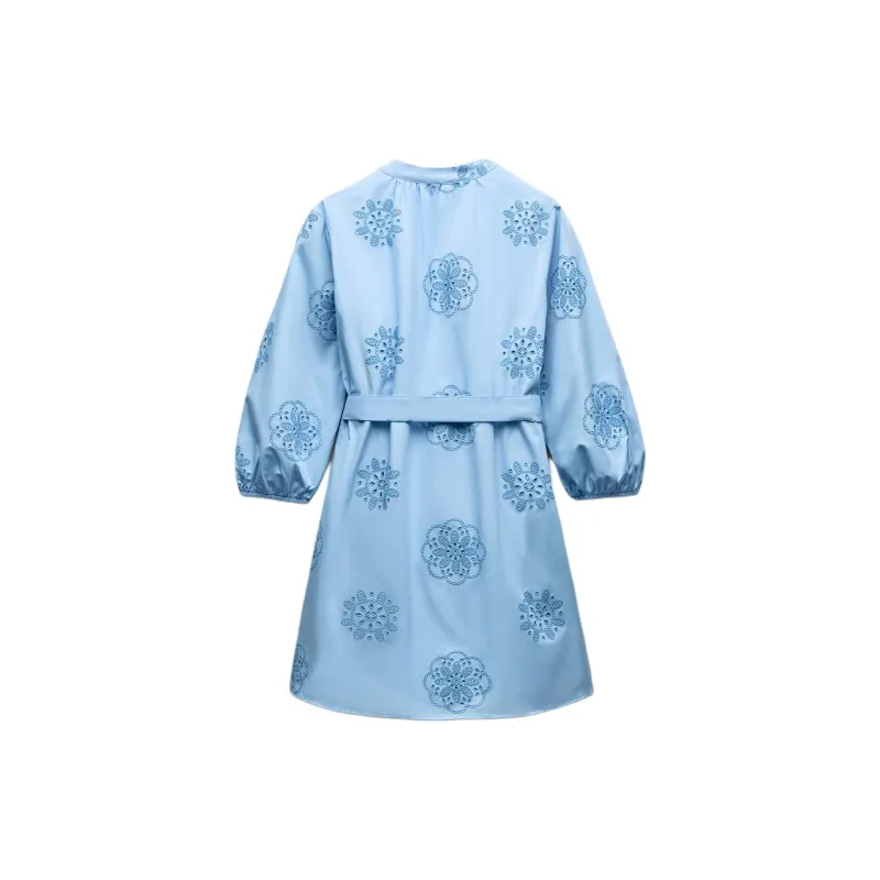 ZARA Long-Sleeved Dresses Women's Sky Blue-1