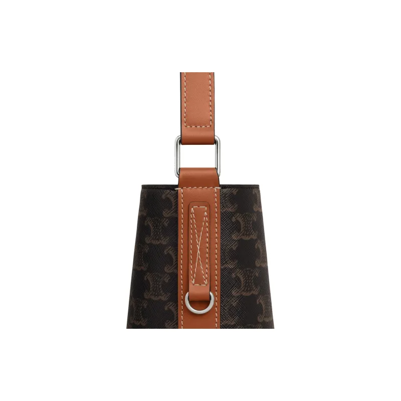 CELINE Triomphe Canvas paneled Calfskin Trim Canvas Bag, Bucket Bag, Shoulder Bag, Crossbody Bag Men's Brown-4