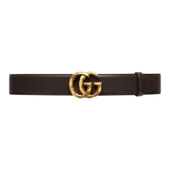 GUCCI Solid Color Design Smooth Buckle Leather Leather Belts Men's Brown Width  4cm
