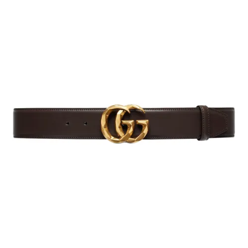 GUCCI Solid Color Design Smooth Buckle Leather Leather Belts Men's Brown Width  4cm