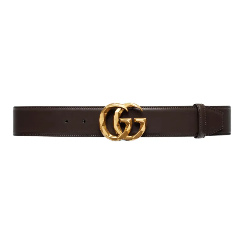 GUCCI Solid Color Design Smooth Buckle Leather Leather Belts Men's Brown Width  4cm-0