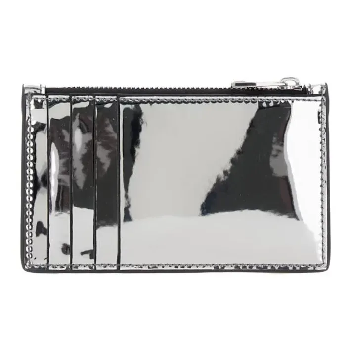 Alexander McQueen Layered Leather Card Holder Wallet Men's Silver-1