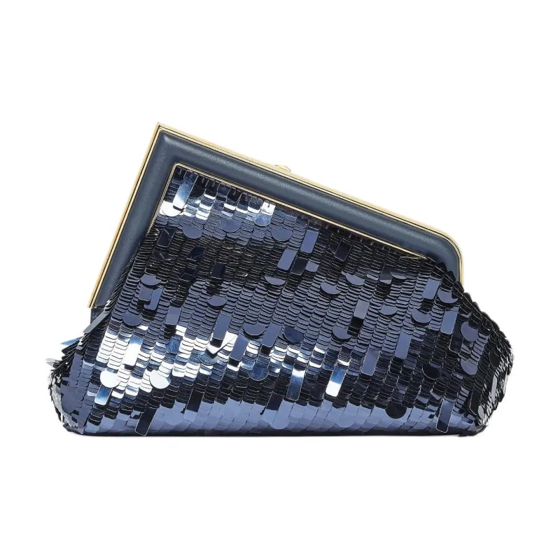 FENDI First Metal One Shoulder Crossbody Clutch Small Size Women's Blue-2
