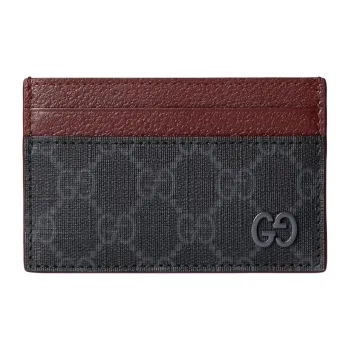GUCCI Canvas With Leather Trim Card Holder Men's Black & Burgundy