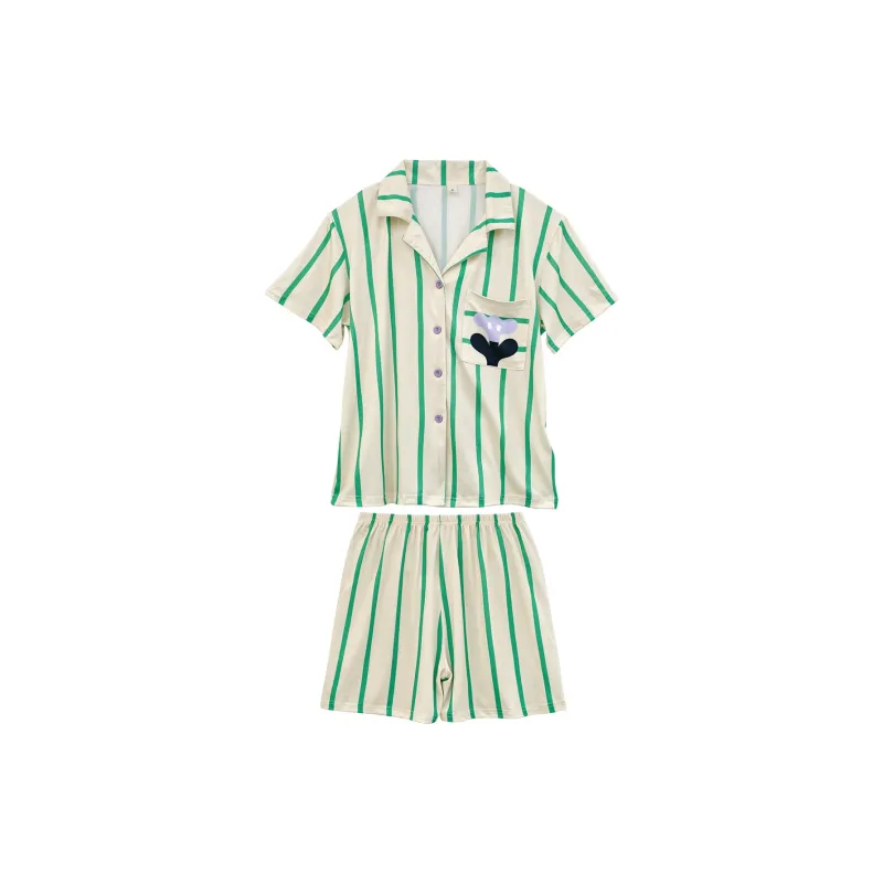 Flowers In Water Pajama Set Women's Green-0