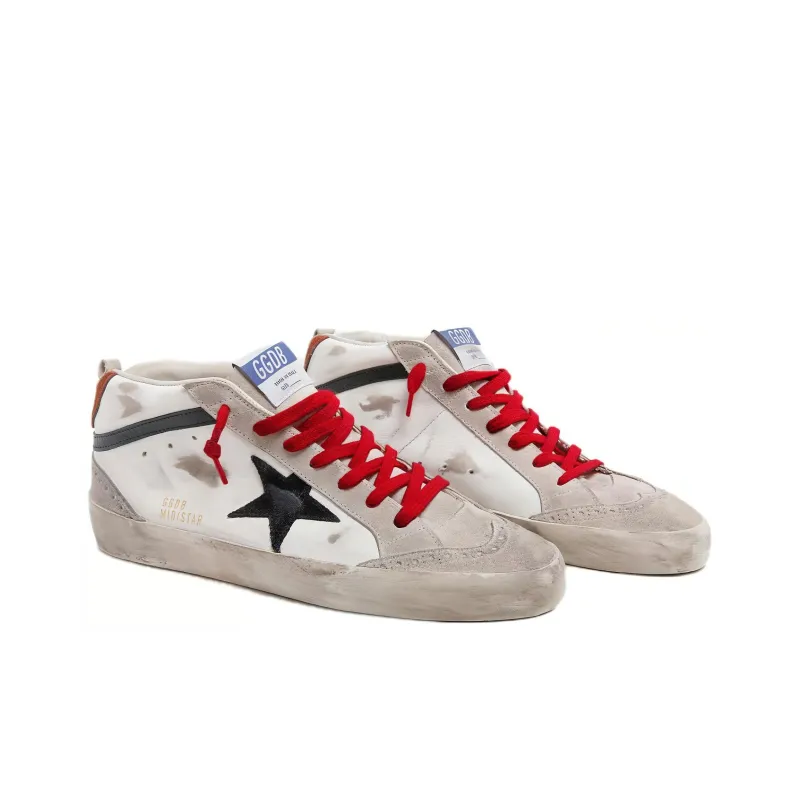 Golden Goose Mid Star Stylish Skateboarding Shoes Men's Gray White Old fashioned-2