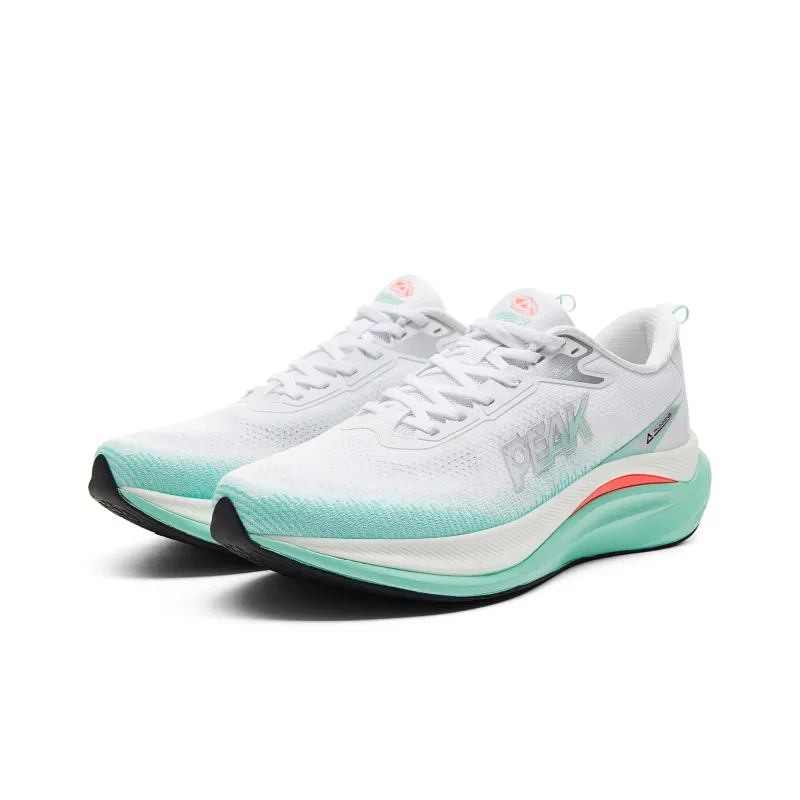 PEAK Cushioned Anti Slip And Wear Resistant Lightweight Low Top Running Shoes Men's All White Nouveau Green-2
