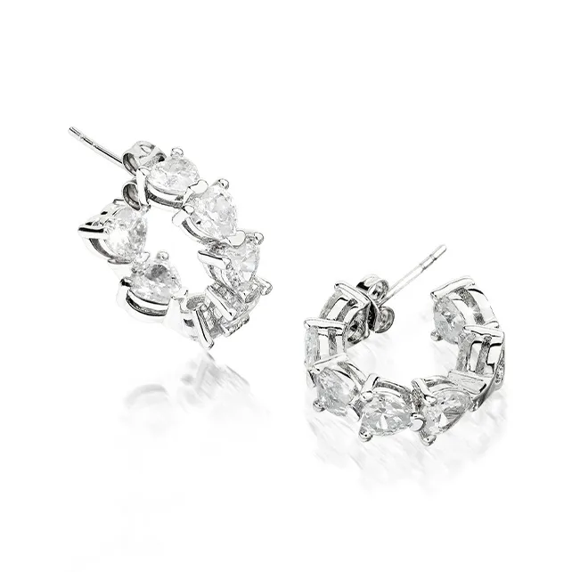 CHIARA FERRAGNI Zircon, Rhinestones, 18K Gold Plating Italian Luxury Hoop Earrings Women's Silver-0