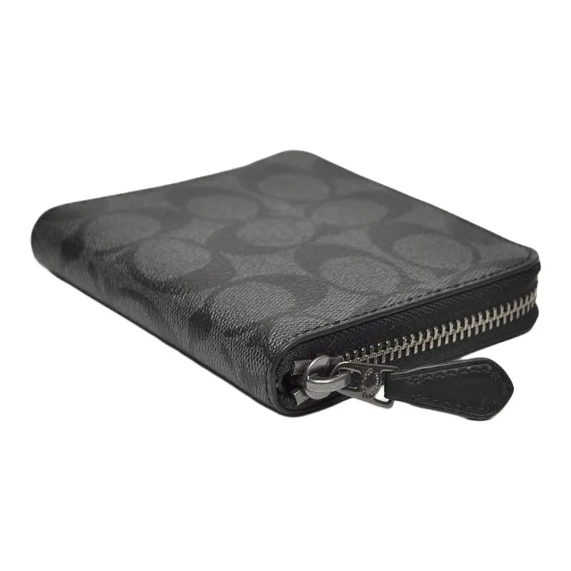 COACH Zip Around Canvas/calf Leather Wallet Medium Size Men's Black Monogram-5