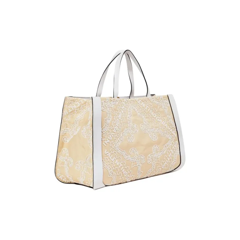 Valentino Vlogo Canvas With Leather Trim Canvas Bag Tote Bag Shopping Bag Handbag Women's Sand-1