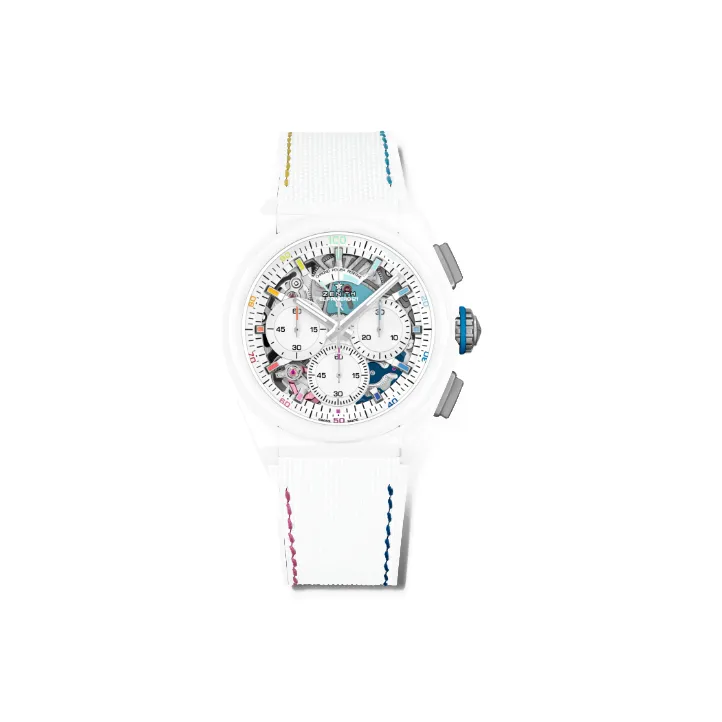 ZENITH DEFY Collection Automatic Mechanical Movement Unisex Watch 44mm White Dial Ceramic Watch Case Rubber Strap-0