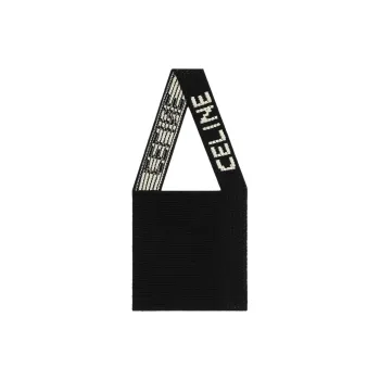 CELINE Cotton Handbag, Shoulder Bag Men's Black & Natural