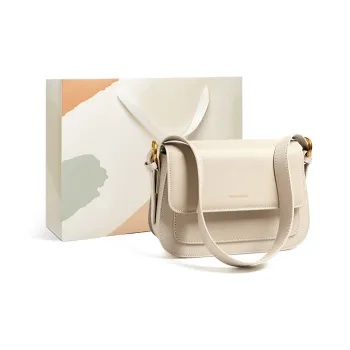 15 MINS Cow Leather Patchwork Synthetic Leather Crossbody Bag Women's Ecru/Midnight Black/Caramel Brown