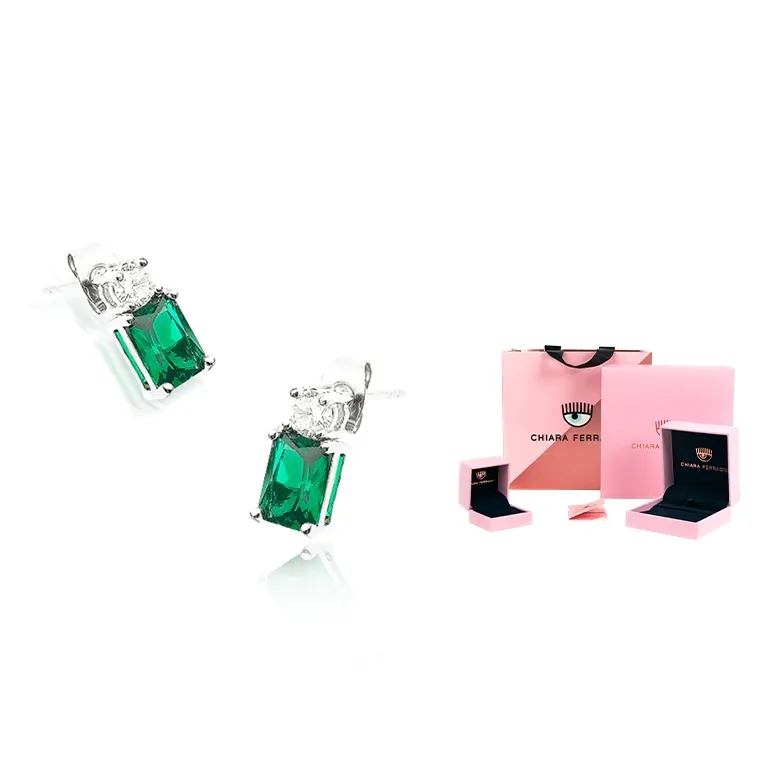 CHIARA FERRAGNI Zircon, Rhinestones, 18K Gold Plating Italian Luxury Light Earrings Set Women's Green-1