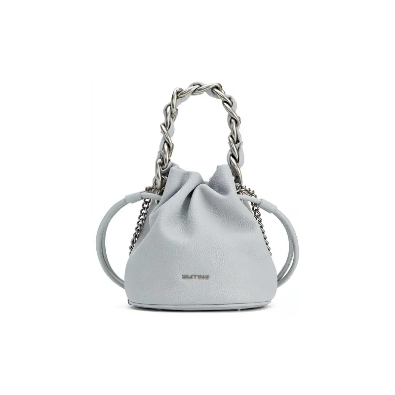 Simedin Split Cow Leather Bucket Bag, Shoulder Bag, Handbag Regular Women's Haze Blue/Cherry Blossom Pink-1