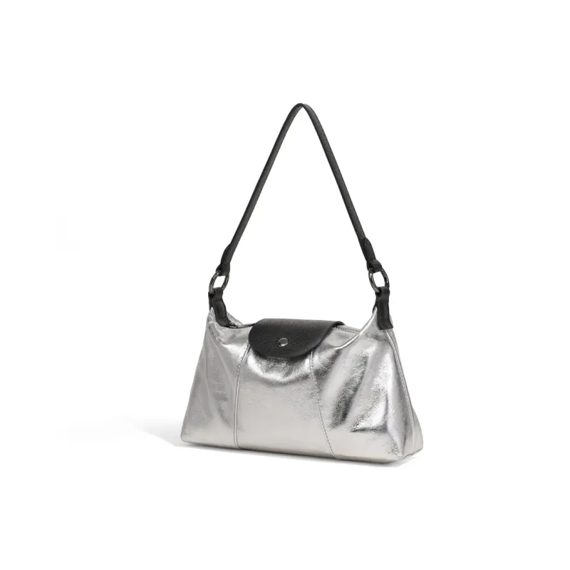 COMELY Sheepskin Patchwork Leather Shoulder Bag, Handbag, Shoulder Bag Women's Silver/White-2