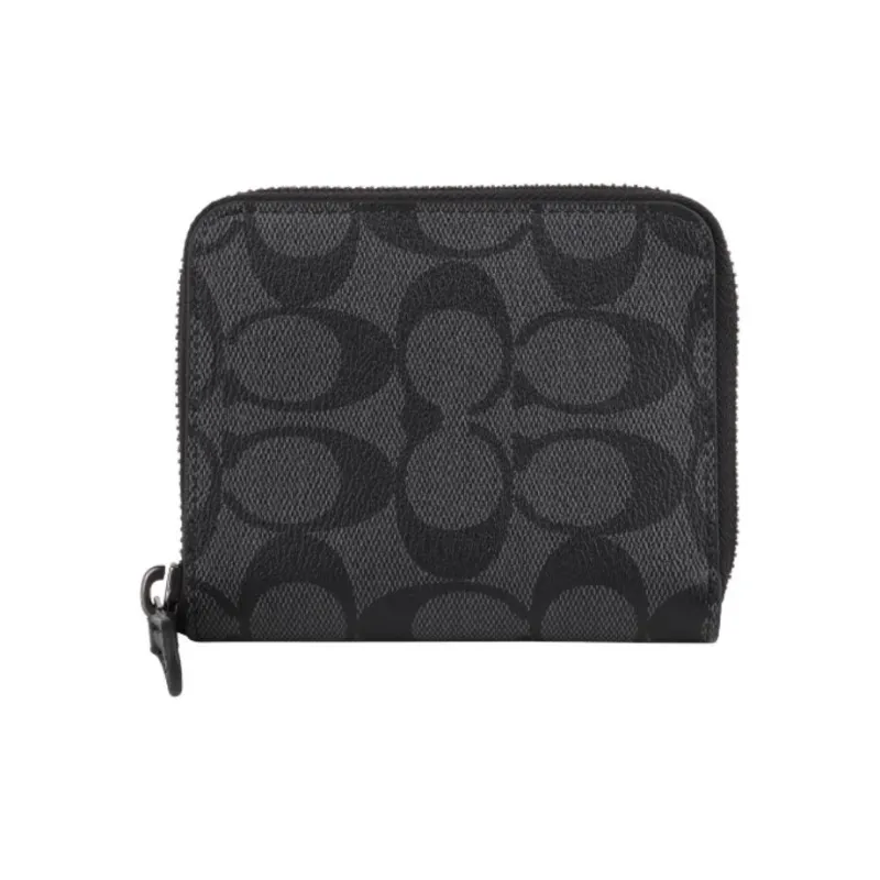 COACH Zip Around Canvas/calf Leather Wallet Medium Size Men's Black Monogram-1