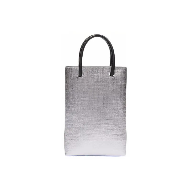 Balenciaga Cow Leather Shopping Bag Cell Phone Pouch Shoulder Bag Women's Silver-4