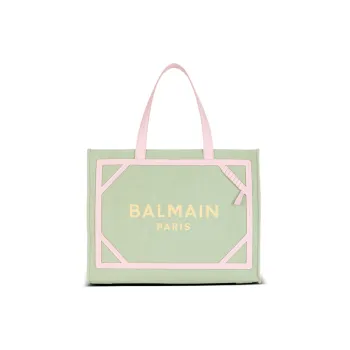 BALMAIN B-ARMY Canvas With Leather Canvas Bag Tote Bag Shopping Bag Handbag Medium Size Women's Green/Pink