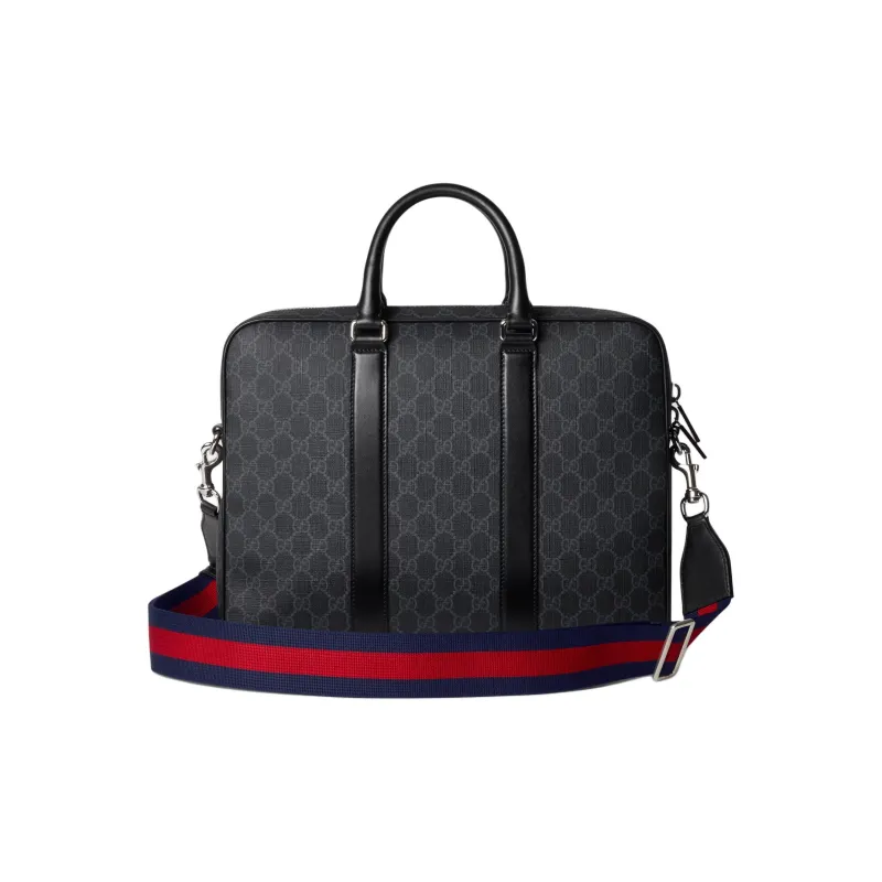 GUCCI Supreme Canvas With Leather Trim Canvas Bag Briefcase Men's Black-3