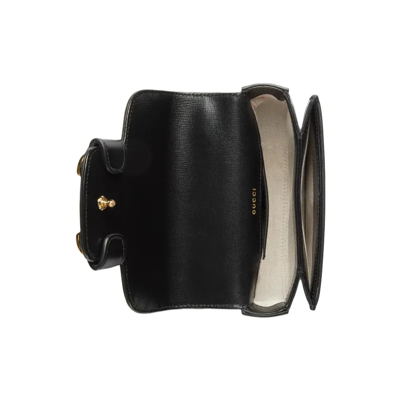 GUCCI Horsebit 1955 Leather Shoulder Bag, Crossbody Bag, Handbag Mini Women's Black-6
