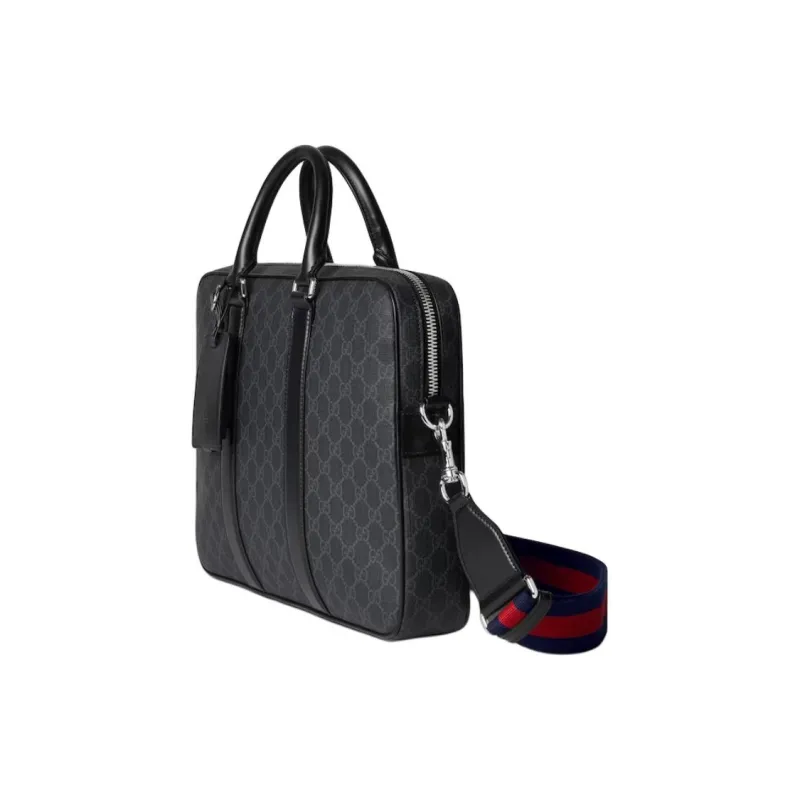 GUCCI Supreme Canvas With Leather Trim Canvas Bag Briefcase Men's Black-1