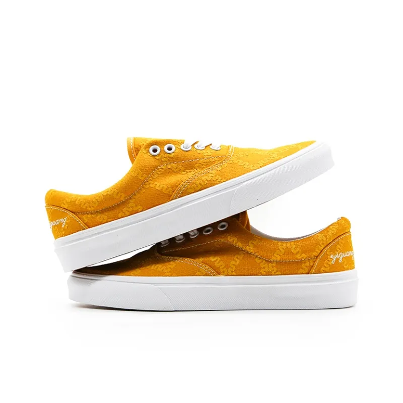 I'm Shopping Dunhuang Embroidery Anti Slip Wear Resistant Breathable Lightweight Low Top Canvas Shoes Unisex Yellow-4