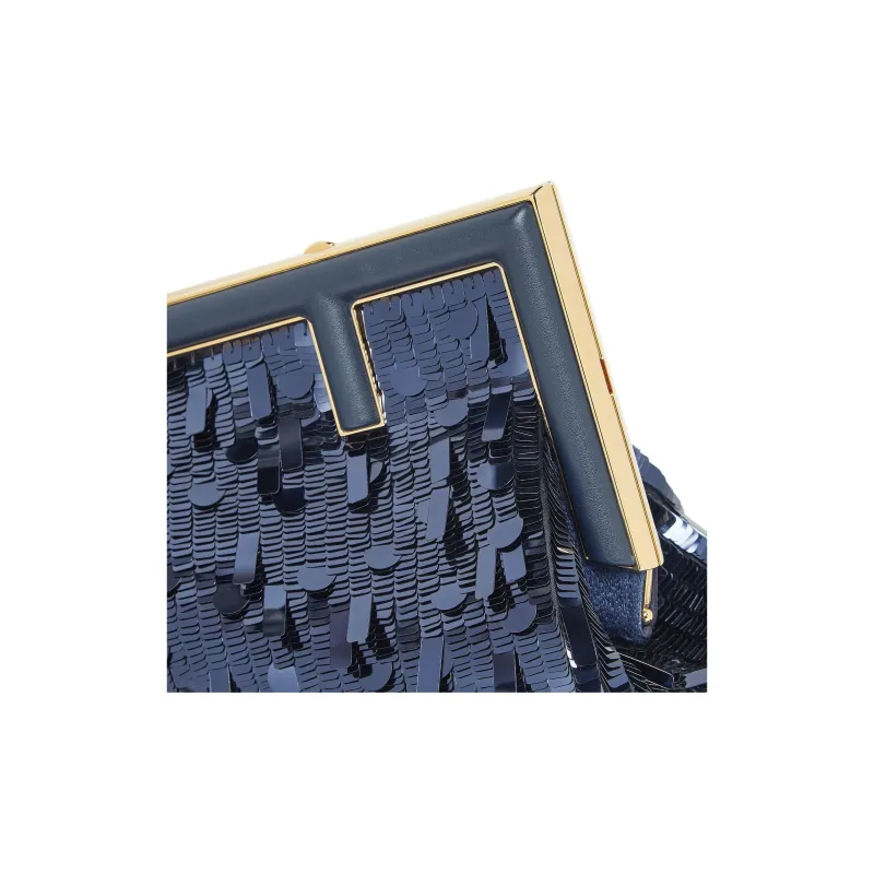 FENDI First Metal One Shoulder Crossbody Clutch Small Size Women's Blue-4