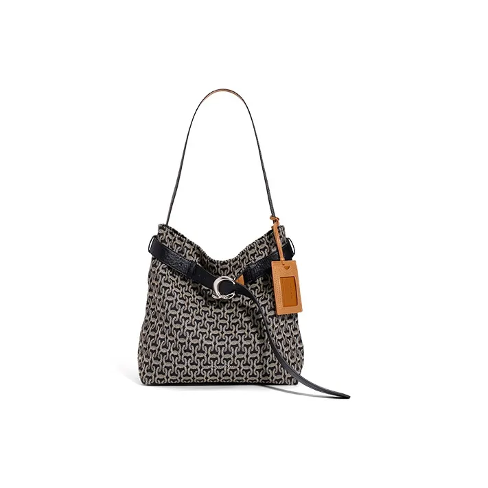 COWEC YCAKI Synthetic Leather Shoulder Bag Women's Black Floral/Denim Light Blue/Black-8
