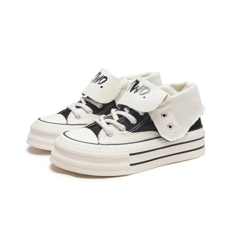 Hotwind Height Increasing Wear-Resistant Slip-Resistant Mid-Top Canvas Shoes Women's-2