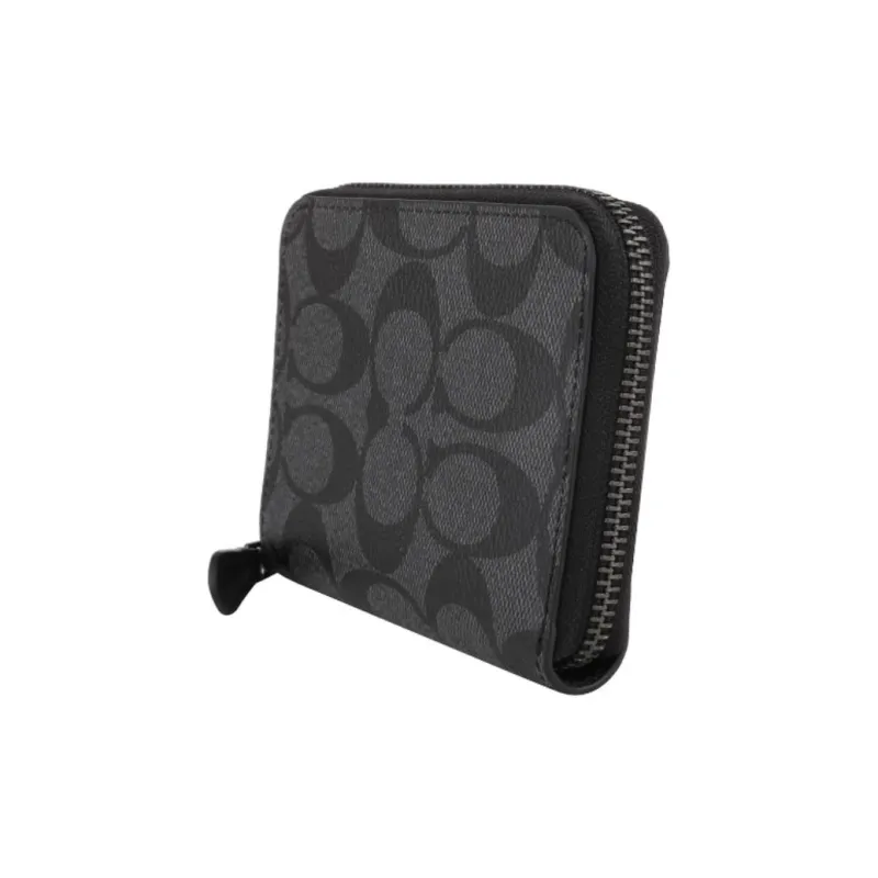 COACH Zip Around Canvas/calf Leather Wallet Medium Size Men's Black Monogram-3