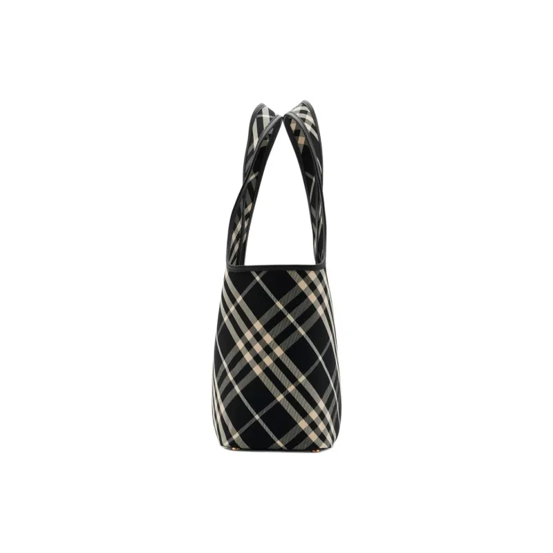 Burberry Cotton With Calfskin One Shoulder Handbags Small Size Unisex Black-1